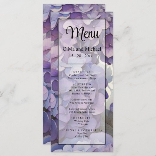 Menu élégant doux clair violet floral (Devant / Derrière)