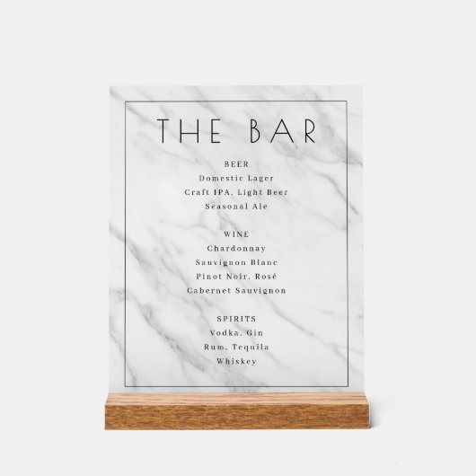 Menu élégant du bar en marbre blanc (Recto)