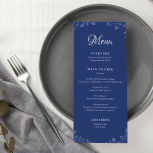 Menu Elégant Dusty bleu Vintage Floral Mariage