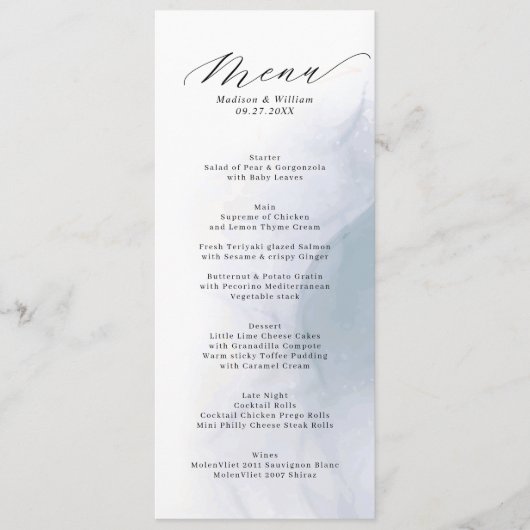 Menu Élégant Dusty Blue Calligraphy Script Mariage (Devant)