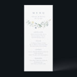 Menu Elégant Dusty Blue Fleur sauvage Rustic Boho Maria<br><div class="desc">Elégant design délicat fleur sauvage aquarelle, avec personnalisation de vos propres détails. Palettes pastel de jaune tendre, blanc cassé, vert sauge, bleu poussiéreux, verdure botanique, simple et romantique. De superbes menus à fleurs mariage pour mariage rustique moderne, mariage de jardin de campagne et mariage boho au printemps et en été....</div>