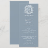 Menu Elegant Dusty Blue Formal Monogram Crest Wedding (Devant / Derrière)