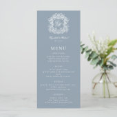 Menu Elegant Dusty Blue Formal Monogram Crest Wedding (Debout devant)