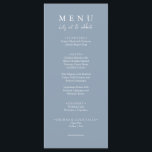 Menu Elégant Dusty Blue Mangeons Calligraphie Mariage<br><div class="desc">Un menu à la fois moderne et élégant, minimaliste et chic mariage bleu clair. Ce qui présente un design modèle chic de bleu poussiéreux arrière - plan solide et la typographie blanche. Et mangeons le libellé dans la calligraphie chic élégante. Attrapez-le et faites de votre menu mariage un menu chic...</div>