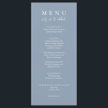 Menu Elégant Dusty Blue Mangeons Calligraphie Mariage<br><div class="desc">Un menu à la fois moderne et élégant, minimaliste et chic mariage bleu clair. Ce qui présente un design modèle chic de bleu poussiéreux arrière - plan solide et la typographie blanche. Et mangeons le libellé dans la calligraphie chic élégante. Attrapez-le et faites de votre menu mariage un menu chic...</div>