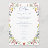 Menu Elegant Dusty Blue Pastel Wildflower Crest Wedding (Devant)