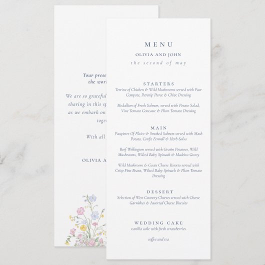 Menu Elegant dusty Blue Script Double Side Wedding  (Devant / Derrière)