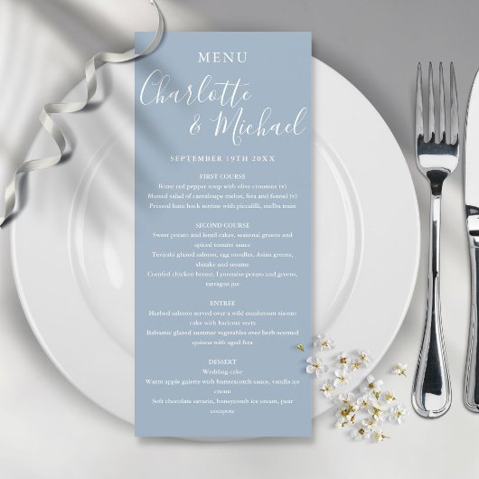 Menu Elegant Dusty Blue Signature Wedding