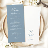 Menu Elegant Dusty Blue Simple Calligraphy Wedding 