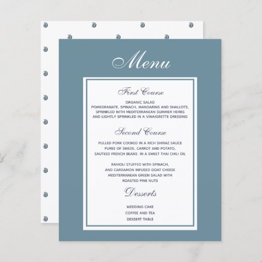 Menu Elegant Dusty Blue Wedding (Voorkant / Achterkant)