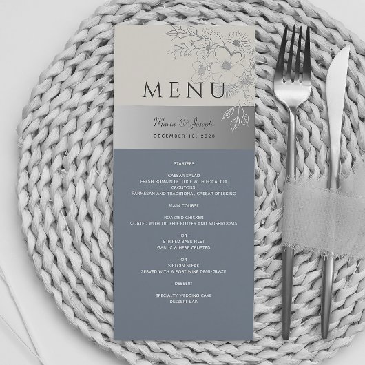 Menu Elegant Dusty Blue Wedding