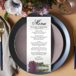 Menu Elégant Dusty Mauve Rose Rose Réflexions Mariage<br><div class="desc">Ce beau menu ajoutera un peu de style à votre réception de mariage. Il présente un design magnifique et romantique avec un seul rose ou un seul rose couleur rose mauve, couché sur son côté, réfléchissant dans une piscine d'eau avec vagues et ondulations. Il y a de l'espace pour les...</div>