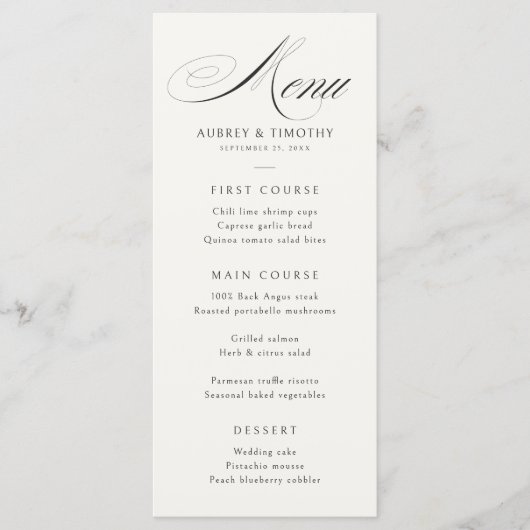 Menu Elegant Ecru Black Calligraphy Mariage (Devant)