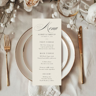 Menu Elegant Ecru Black Calligraphy Mariage