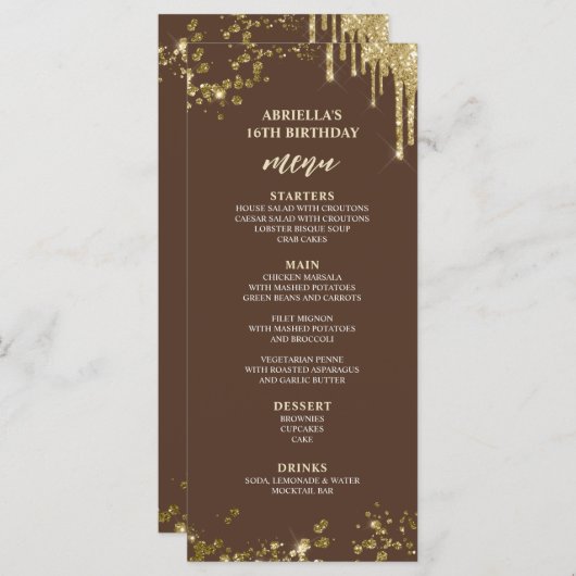 Menu Elegant en Fun Brown and Gold (Voorkant / Achterkant)
