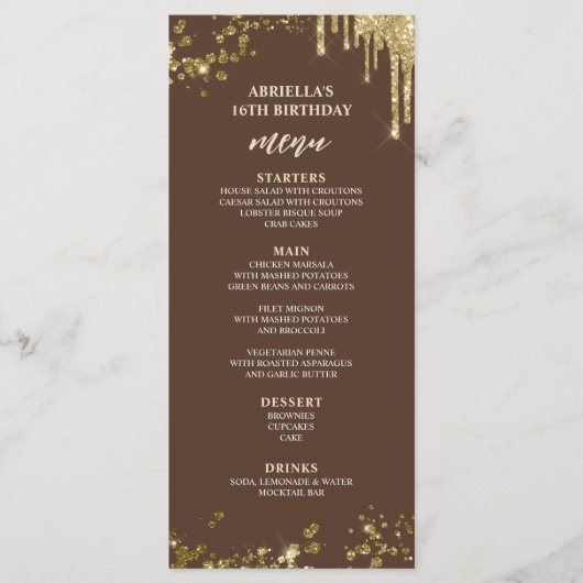 Menu élégant et amusant marron et or (Devant)