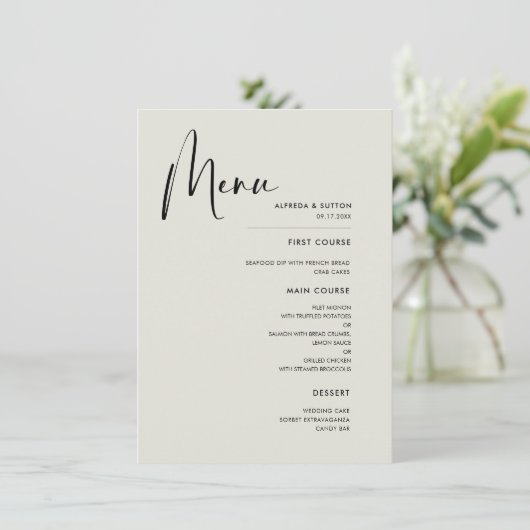 Menu Élégant et moderne mariage vert Sage clair (Debout devant)
