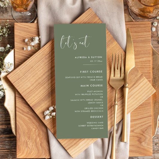 Menu Elégant et moderne sauge foncé vert Let's eat mari