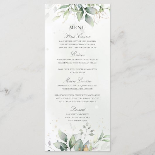 Menu Elégant Eucalyptus Feuille Mariage or vert (Devant)