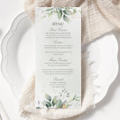 Menu Elégant Eucalyptus Feuille Mariage or vert