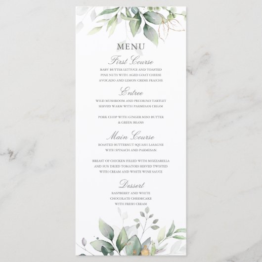 Menu Elégant Eucalyptus Feuille Mariage or vert (Devant)
