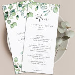 Menu Elégant eucalyptus feuille verdure simple mariage<br><div class="desc">Créé pour coordonner avec notre collection "Airy Eucalyptus and Gold Elegant Wedding", ce menu mariage personnalisable est parfait pour tous les dîners de mariage élégants et élégants. Avec un bouquet contemporain et aéré de feuilles d'eucalyptus complété par une verdure délicate et douce et des taches d'or (imprimé), ce menu est...</div>