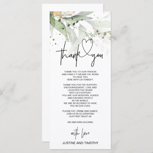 Menu Elégant Eucalyptus Mariage Merci Définition de tab (Devant / Derrière)