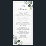 Menu Elégant Eucalyptus Vert Quatre Parcours<br><div class="desc">Elégant Eucalyptus Greenery Menu Quatre Plats. Le design se compose d'un cadre élégant avec l'aquarelle eucalyptus, un monogramme, et des en-têtes dans la calligraphie moderne. Ce modèle comprend le premier cours, le deuxième cours, le choix de l'arbre et le dessert. Personnalisez avec vos informations, si vous avez besoin d'aide pour...</div>
