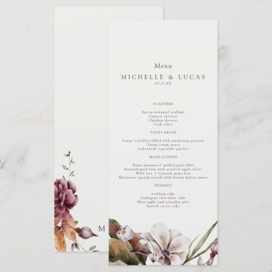 Menu Elegant Fall Floral Wedding (Devant / Derrière)