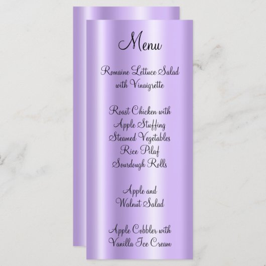 Menu Élégant Faux Faux Pale Purple Foil (Devant / Derrière)