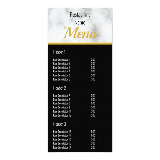 Menu Elegant Faux White Marble Restaurant (Voorkant)