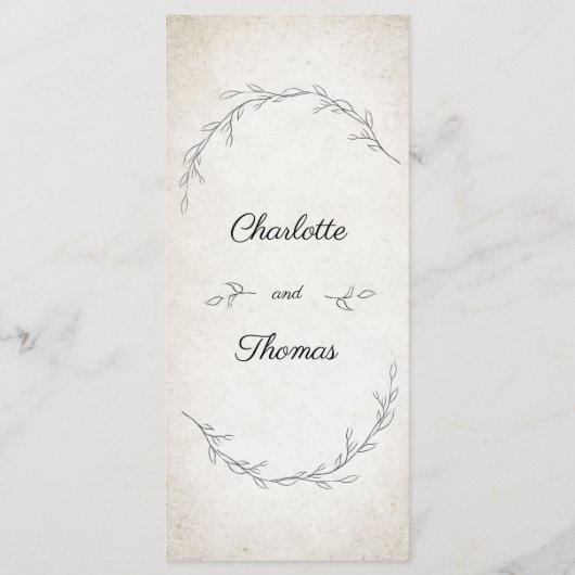 Menu Élégant Feuille doux Mariage de script (Dos)