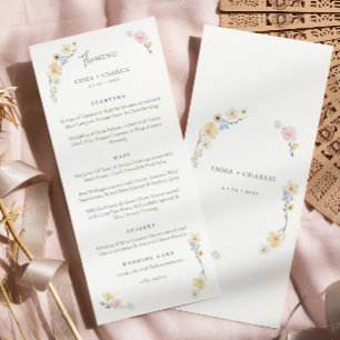 Menu Élégant fleur sauvage Boho Mariage de script