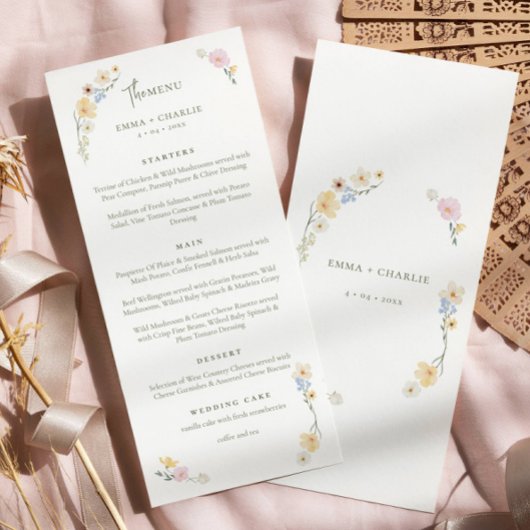 Menu Élégant fleur sauvage Boho Mariage de script