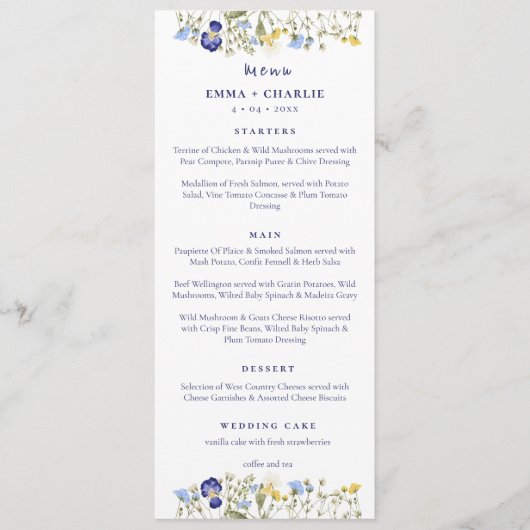 Menu Élégant fleur sauvage Boho Mariage de script (Devant)
