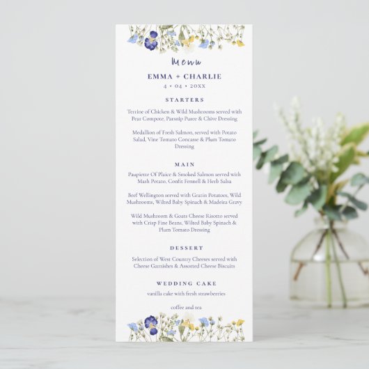 Menu Élégant fleur sauvage Boho Mariage de script (Debout devant)