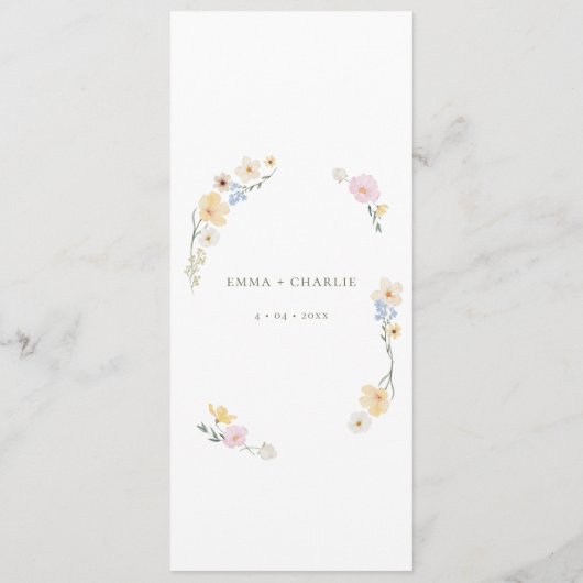 Menu Élégant fleur sauvage Boho Mariage de script (Dos)