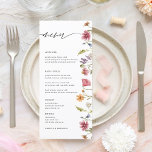 Menu Elégant Fleur sauvage d'aquarelle Floral Mariage M<br><div class="desc">Elégante aquarelle Floral Mariage Menu! Affichez ce menu à thème fleur sauvage printanier sur les tables de baby shower. Cartes de menu du Baby shower pour fille de printemps petit Fleur sauvage</div>