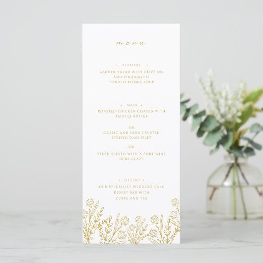 Menu Elégant Fleur sauvage Gold White Mariage Diner Men (Debout devant)