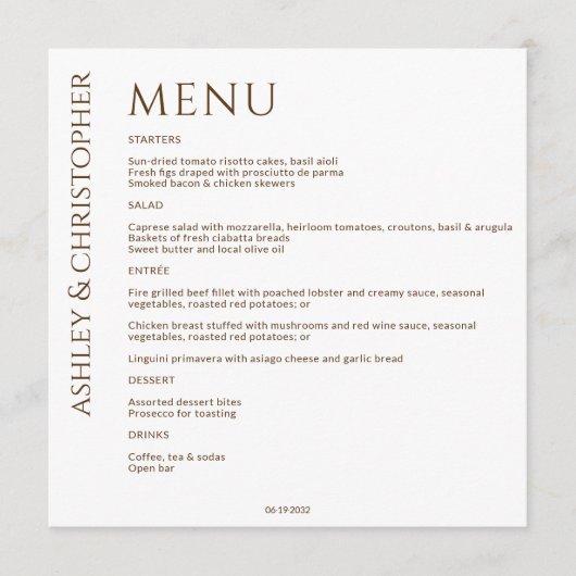 Menu Élégant Fleur sauvage moderne blanc & Mariage de b (Devant)