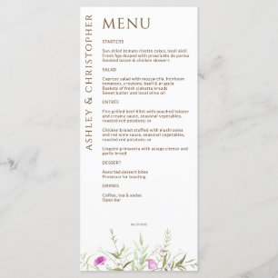 Menu Élégant Fleur sauvage moderne blanc & Mariage de b
