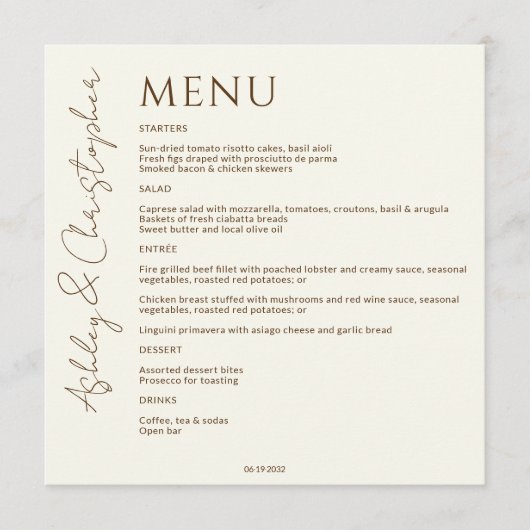 Menu Élégant Fleur sauvage moderne Mariage off-White (Devant)