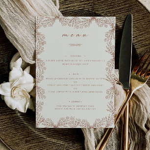 Menu Élégant floral beige crème Table de mariage dîner
