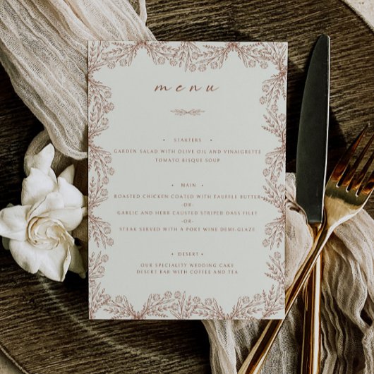 Menu Élégant floral beige crème Table de mariage dîner