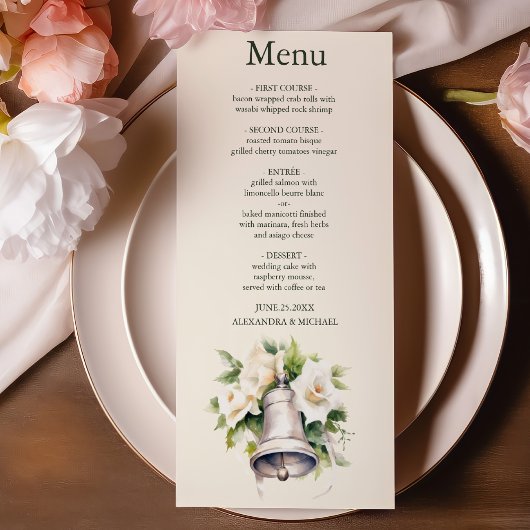 Menu Élégant Floral Blanc Exotique Mariage