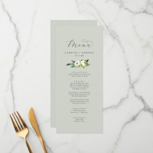 Menu Élégant floral blanc Sage Mint Mariage Dîner