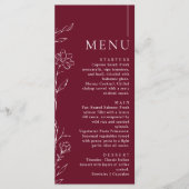Menu Elegant Floral Burgundy Formal Wedding Dinner (Devant)