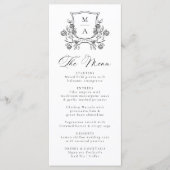 Menu Elegant Floral Crest Monogram Wedding (Devant)