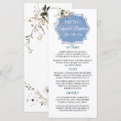 Menu Élégant floral Dusty Baptême bleu (Devant / Derrière)