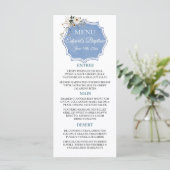 Menu Élégant floral Dusty Baptême bleu (Debout devant)